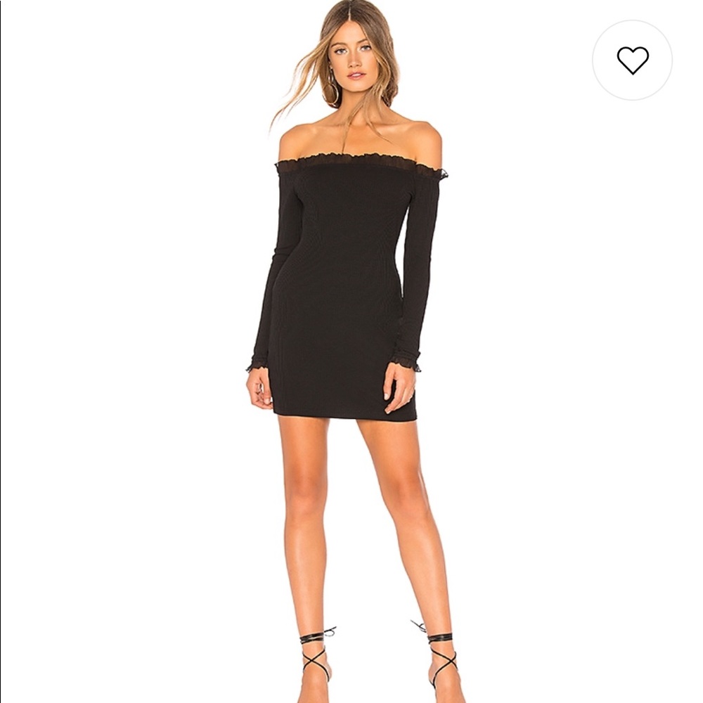 Hadlee Ruffle Edge Off Shoulder Dress in Black